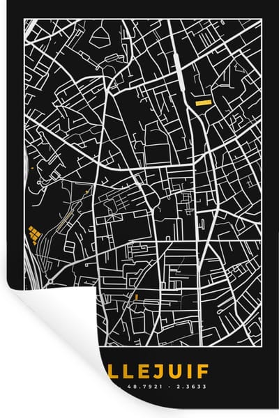 Muurstickers - Sticker Folie - Villejuif – Plattegrond – Frankrijk – Kaart – Stadskaart - 20x30 cm - Plakfolie - Muurstickers Kinderkamer - Zelfklevend Behang - Zelfklevend behangpapier - Stickerfolie