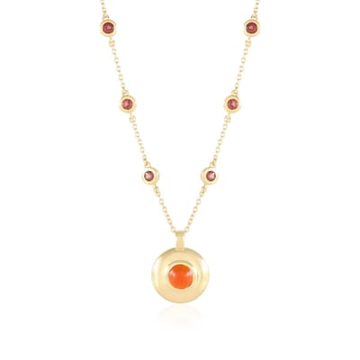 Cavill - Zilveren Halsketting 925 Sterling - Carneool 0,9 ct & Granaten 0,81 ct - 45,7 cm - Elegante Rode Edelstenen Sieraad