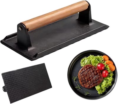 Hamburgerpers Rechthoekig - Spekpers Grillpers - Sappige Burgers Maken - Gelijkmatige Druk - 218 cm - Zwart