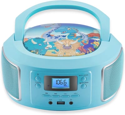 Draagbare boombox, FM-radio, AUX-in, CD/CD-R, USB, hoofdtelefoonaansluiting, compacte installatie, cd-speler, cd-radio, stereo-installatie, kinderradio, boombox (Gubby groen)