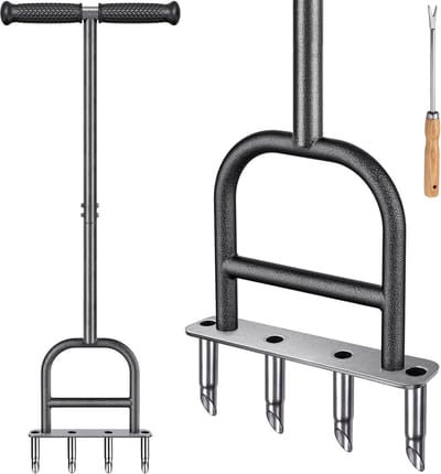 Gazon beluchter - Gras ontluchter - Bodem verbeteren - Lange steel - 93 cm - Zwart
