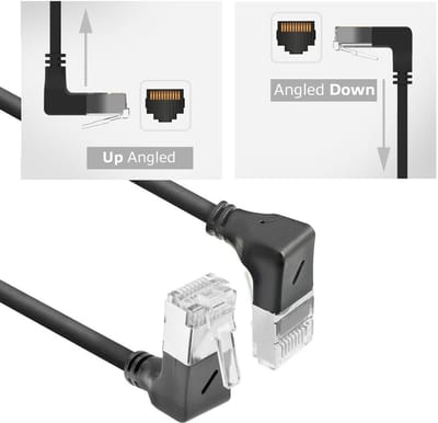 ACT Zwarte 0,5 meter U/FTP CAT6A LSZH Slimline patchkabel met RJ45 connectoren 90° haaks beneden naar 90° haaks boven DA7900