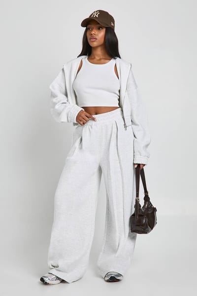 boohoo Dames Jogger met hoge taille en plooi-detail, rechte pijpen | Asgrijs | Maat: Large
