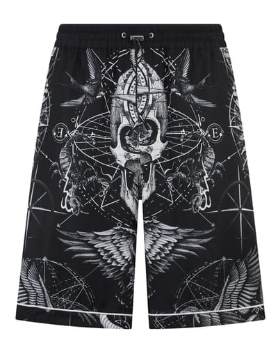 Silk Bowling Shorts All-Over Tattoo