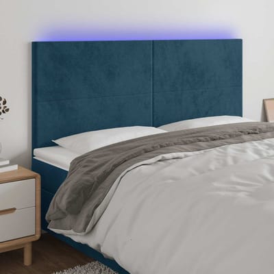 vidaXL - Hoofdbord - LED - 180x5x118/128 - cm - fluweel - donkerblauw