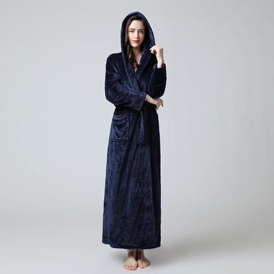 Extra Lange Winter Koraalfleece Badjas Dames Capuchon Warme Kimono Badjas Comfortabele Kimono Douchejas Losvallend M black