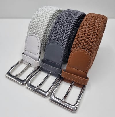3 pack deal - Elastische riem - gevlochten broekriem - dames en heren riemen - Kleur 1 Bruin 2 Grijs 3 Wit 105 cm