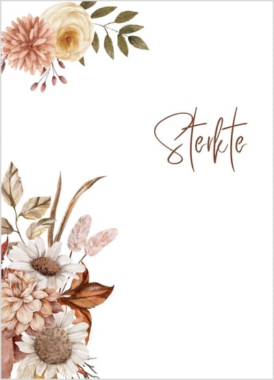 Wenskaart sterkte met bloemen in bruintinten – 10x15 cm – sterkte kaart – 400 grams papier – inclusief kraft envelop