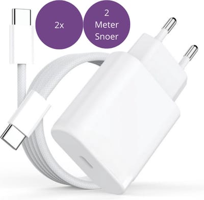 Viewr 2x 20W USB C Adapter + USB C naar USB C Kabel - 2 Meter - Oplader Lader Stekker Kabels Oplaadkabel - Gevlochten Kabel - 2 Stuks