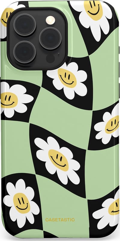 Casetastic hoesje geschikt voor Apple iPhone 15 Pro Max - MagSafe - Dubbellaagse bescherming - Golvende madeliefjes - Fashion Case - Mintgroen Zwart Wit Beige