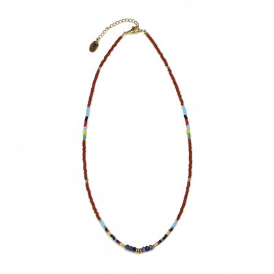 CO88 Collection 8CN-26337 Kralenketting met Miyuki Kralen - Donker Rood en Multi Kleuren - 40+5cm - Goudkleurig Slot