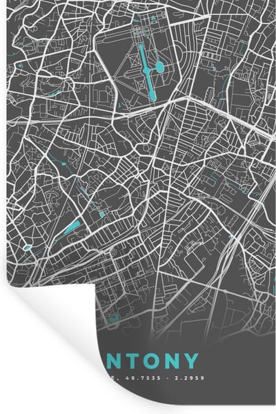 Muurstickers - Sticker Folie - Antony - Kaart - Plattegrond - Stadskaart - Frankrijk - 20x30 cm - Plakfolie - Muurstickers Kinderkamer - Zelfklevend Behang - Zelfklevend behangpapier - Stickerfolie