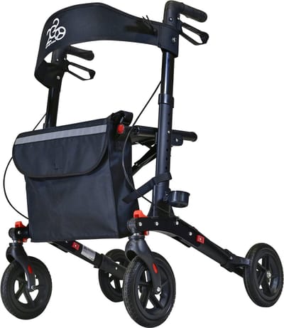 2020 Lichtgewicht rollator 4.0, Dubbel opvouwbaar, Fire-Red (6,9KG), Unieke zachte rubber banden (Comfort van een luchtband), Zachte comfortabele duwhandvatten