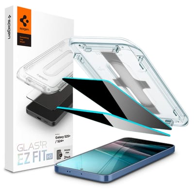 Spigen Privacy Glass Geschikt voor Samsung Galaxy S25 Plus / S24 Plus - EZ Fit GLAS.tR - 9H Tempered Glass Screen Protector - Case Friendly - Gemakkelijke Installatie - 2-Pack