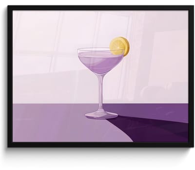Poster in lijst - Fotolijst 70x50 cm - Posters - Cocktail - Paars - Minimalistisch - Citroen - Posterlijst zwart - Decoratie - Wanddecoratie woonkamer - Muurdecoratie slaapkamer