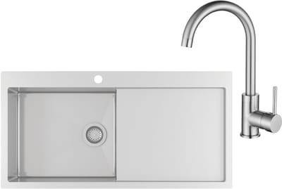 GURARI Roestvrijstalen spoelbak LUN101M-L + Keukenkraan 5523-002, Inbouwspoelbak 1000x510 mm, Roestvrij staal, Rechthoekig