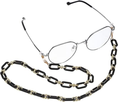 Brillenband met ovale parels voor dames en heren, stijlvolle koorden tegen verlies van zonnebril, halsband in zwart voor optimaal comfort