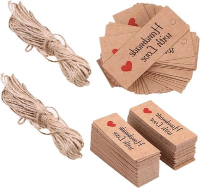 200PCS Kraft Papier Handgemaakte Trouwringen Labels met Touw - Bruine Hangtags voor Geschenken, Luggage Labels en Handwerk Decoratie