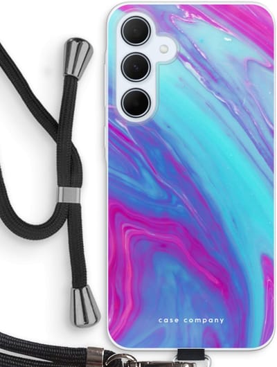 Case Company® - Hoesje met koord geschikt voor Samsung Galaxy A35 hoesje met Koord - Zweverige regenboog - Telefoonhoesje met Zwart Koord - Bescherming aan alle Kanten en Over de Schermrand