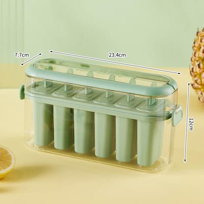 6-Holte Plastic IJs Lolly IJs Maker Vorm Set Voedselkwaliteit Zelfgemaakt Creatief IJs Taart Vorm met Plastic Stokjes & Deksel voor Kinderen groen