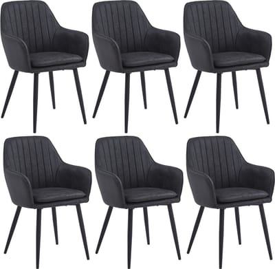 Colenis® - Lavinia Eetkamerstoel - Set Van 6 - Antraciet - Microfiber - Industrieel