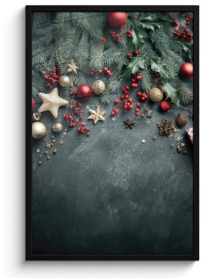 Poster in lijst - Fotolijst 60x90 cm - Posters - Kerstomlijsting - Hulst - Kleurrijk - Posterlijst zwart - Decoratie - Wanddecoratie woonkamer - Muurdecoratie slaapkamer - Kerstversiering - Kerstdecoratie voor binnen - Kerstmis