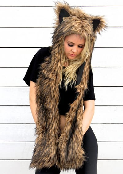 KIMU® Hood Bruine Beer Muts - Wanten Oortjes Berenmuts Bontmuts Spirit Festival