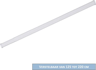 AquaVive Douchestang Ovaal Wit – Verstelbaar 125-220 cm – Klembevestiging – Roestvrij Aluminium – Douchegordijnstang
