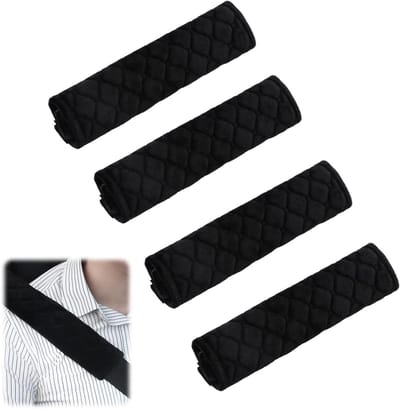 Set van 4 Zwarte Autogordel Kussens - Bescherming voor Kinderen en Volwassenen, Comfortabel en Veilig (6 x 26 cm)