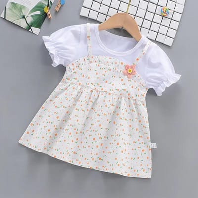 Robe d'été en coton à manches bouffantes pour filles, robe de princesse fine à manches courtes 80 rose