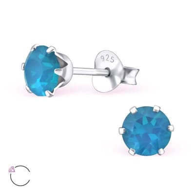 Aramat Jewels | Oorbellen | 925 Zilveren Kristallen Oorbellen Rond 4-8mm - Sprankelende Studs | 5mm / Opaal Carribisch Blauw | | | Zilver | Kinderen, Volwassenen | Verkleurd niet