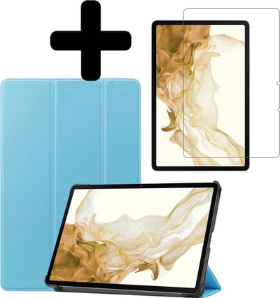 Hoes - Geschikt voor Samsung Galaxy Tab S8 Plus - Met Screenprotector - Trifold Bookcase - Hard Cover - Hardcover Book Case - Tablet Hoesje - Lichtblauw
