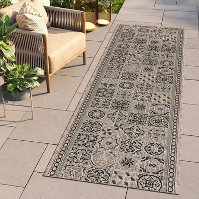 Tapiso Melissa Loper Laagpolig Bruin Mozaiek Indoor Outdoor Vloerkleed Maat- 80x800