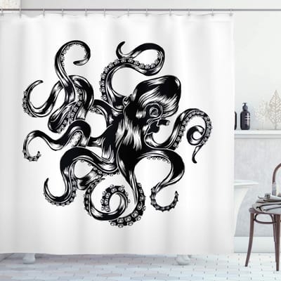 ABAKUHAUS Inktvis – Douchegordijn – 175x180 cm – Wit/Antraciet