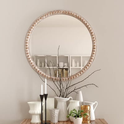 Decoratieve Wandspiegel - Rustieke Spiegel Boerderijstijl - Ruimte Vergroten - Verweerde Houten Frame - 74 cm - Verontruste Houtkleur