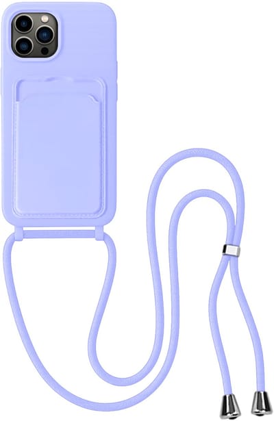 Hoes Geschikt voor iPhone 13 Pro Hoesje Pas Houder Case Hoes Met Koord - Hoesje Geschikt voor iPhone 13 Pro Hoes Met Telefoonkoord Pasjeshouder Cover - Lila