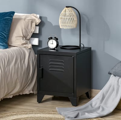 HAUSS SPOLE Bedtafel - Industrieel Nachtkastje Met Verstelbare Plank En Deur - Voor Slaapkamer, Woonkamer En Kantoor - Metaal - 40x40x50 Cm - Zwart