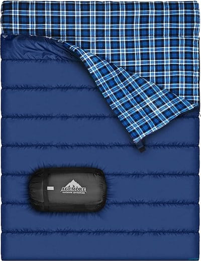 Dubbele slaapzak voor kamperen of wandelen. Luxe Size 2 personen waterdichte slaapzak voor volwassenen of tieners. Vrachtwagen, tent of slaapzak, lichtgewicht Blauw