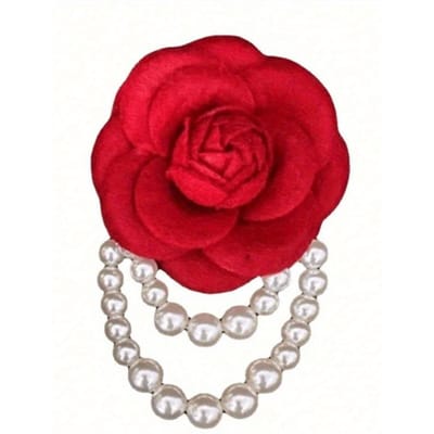 1 stuks Elegante Dames Camelia Bloem Nep Parel Kwast Broche Speld voor Hemdkraag Kleding Accessoire, Feest en Bruiloft Cadeau Valentijns Red - 1pc