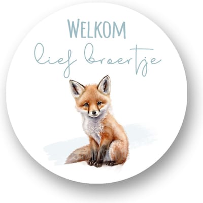 Sluitsticker Welkom lief Broertje- Vosje - 40 mm - Geboorte Sticker - Sluitzegel - Sticker Geboortekaart - Baby nieuws - Trakteren - Sluitstickers Pimp Studio