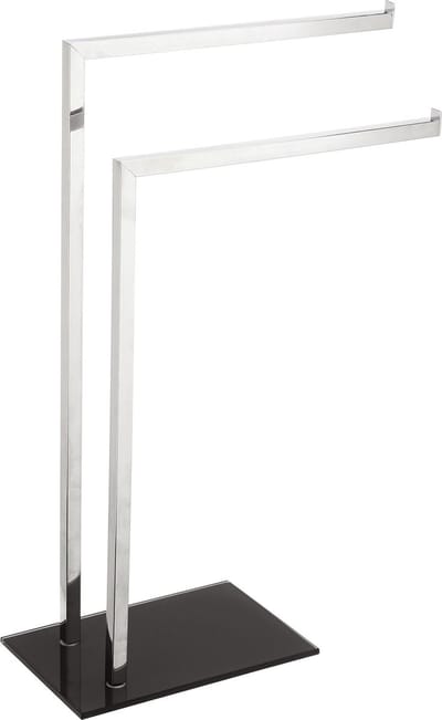 MSV Handdoeken rek badkamer - rvs - 2 stangen - voet zwart glas - H78 cm
