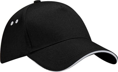 Beechfield Unisex Ultimate 5 Panel Contrast Baseball Cap met Sandwich Peak / Hoofddeksel (Pakket van 2) (Zwart/lichtgrijs)