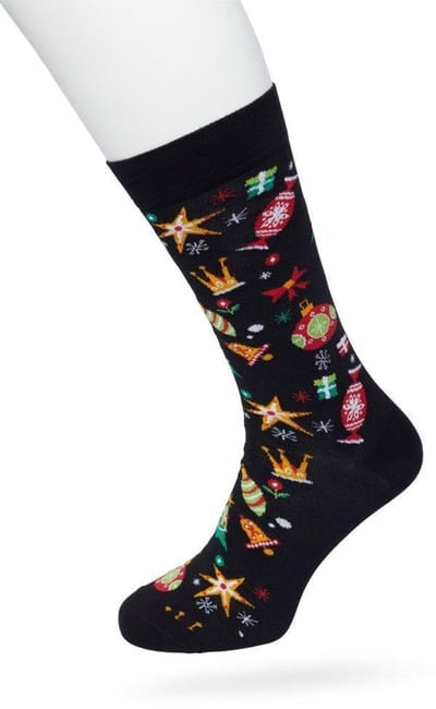 Bonnie Doon Heren Kerstsokken Zwart maat 40/46 - Perfect Kerst Cadeau - Kerstcadeau - Kerst Sokken - Gift - Cadeau - Kerstmis - Kerstman - Kerstcadeau - Kerst Print - Platte Teennaad - Comfortabel - Christmas Spirit Socks - Black - BP212514.101