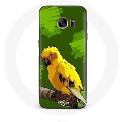 Samsung Galaxy S7 Hoesje Gele Parkiet Vogels Groene Achtergrond