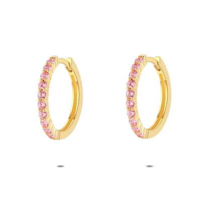 Twice As Nice Oorbellen in 18kt verguld zilver, roze zirkonia