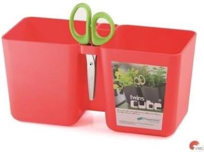 Kruidenpot Twins Cube Met Schaar 24x11x12cm KORAALROOD Prosperplast