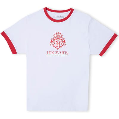 Harry Potter Hogwarts School Unisex Ringer T-Shirt - White / Red - S
