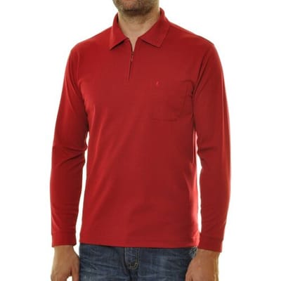 Ragman Zipper Softknit Polo Longsleeve Breast Pocket Aardbei / male