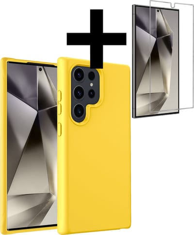 Hoesje - Met Screenprotector - Geschikt voor Samsung Galaxy S24 Ultra - Sterk & Shockproof - Back Cover - Siliconen Case - Telefoon Hoes - Telefoonhoesjes - Geel