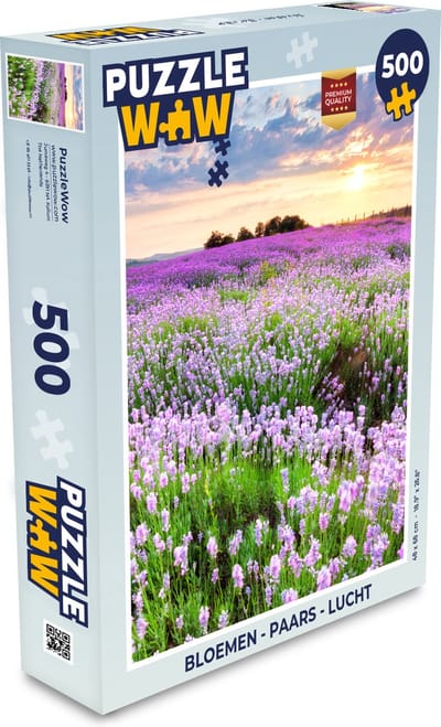Puzzel Bloemen - Lavendel - Paars - Lucht - Zonsondergang - Weide - Natuur - Legpuzzel - Puzzel 500 stukjes